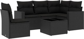 vidaXL 6 részes fekete polyrattan kerti ülőgarnitúra párnákkal