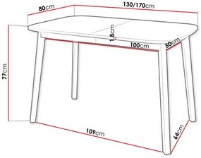 Széthúzható étkezőasztal 130 cm Grospan S 130x80 (szürke márvány + fekete) (4-6 fő részére). 1105348