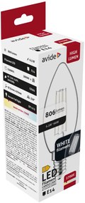 Avide LED White Filament Candle 6.5W E14 WW 2700K