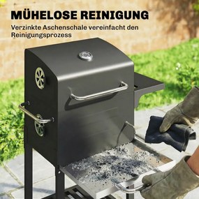 Outsunny kompakt faszenes grillkocsi fedővel, hőmérővel, grillráccsal, hamutartóval és szellőzőnyílásokkal