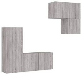 4 darab szürke sonoma színű szerelt fa fali TV-bútor