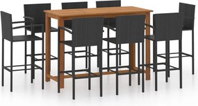 vidaXL 9 részes fekete kerti bárszett