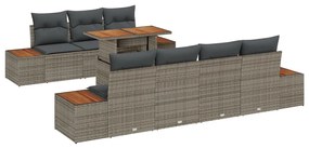 Kert Kanapé Szett 8 Részes Szürke Poli Rattan, Fa Kültéri Bútor