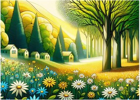 Kép - Falu sárga-zöld színekben (70x50 cm)