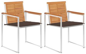 vidaXL 2 db tömör akácfa és acél kerti szék párnával