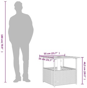 fekete polyrattan kerti asztal napernyőlyukkal 55x55x46,5 cm