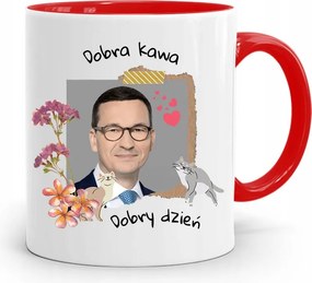 Piros Politikus Bögre Mateusz Morawiecki Miniszterelnök fényképes nyomtatással