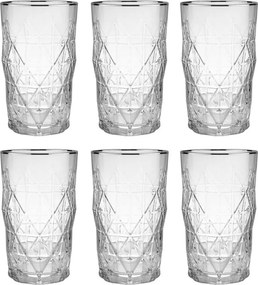 UPSCALE long drink pohár ezüst szegéllyel 460ml, 6 db-os készlet