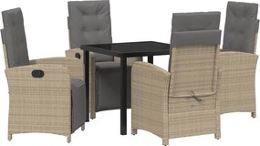 vidaXL Kert étkező szett párnával 5 pcs Bézs polirattan