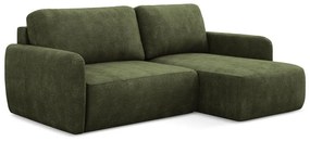 Zöld zsenília kinyitható-tárolóhelyes sarokkanapé (jobb oldali-heverő résszel) Lilo – Makamii