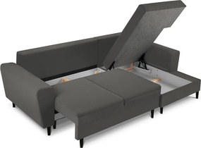 Sötétszürke kordbársony kinyitható tárolóhelyes sarokkanapé (jobb oldali-heverő résszel) Kyoto – Cosmopolitan Design