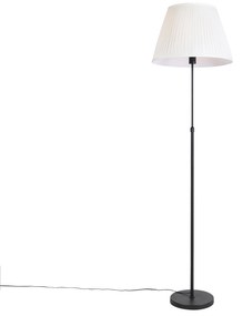 Állólámpa fekete, redős árnyékolóval krémszínű, 45 cm állítható - Parte