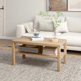 HOMCOM Kávézóasztal Alacsony Asztal a Nappaliba 2 Tárolós Zsúfolópolccal 90x45x44.5 cm Természetes | Aosom