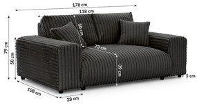 Sötétszürke kordbársony kanapé 178 cm Justin – Ropez