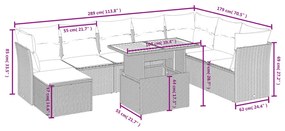 9 részes fekete polyrattan kerti ülőgarnitúra párnákkal