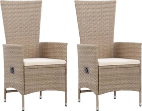 vidaXL 2 db bézs polyrattan kültéri szék párnával