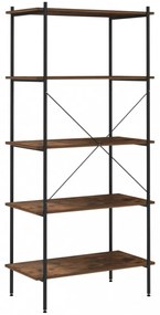 fekete és sötét faszínű 4 szintes polcrendszer 80 x 40 x 163 cm