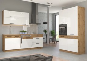 Magas szekrény beépített sütőnek, lancelot tölgy/ fehér extra magas fényű HG, VEGA 60 DP-210 2F