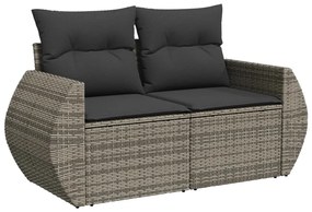 2 személyes szürke polyrattan kerti kanapé párnával