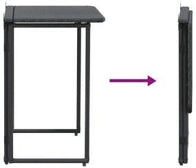 fekete polyrattan összecsukható kerti asztal 90x51x75 cm