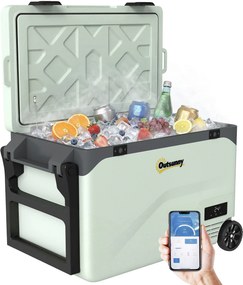 Outsunny 42,5 L hordozható hűtő/fagyasztó (12/24/240 V) — kompresszor, Bluetooth-alkalmazás, LED-kijelző, ECO & MAX módok, fogantyú, telefon-tartó, ke