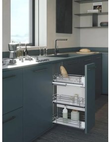 Konyhai fémrács, 300mm, oldalra szerelhető, króm-fehér, teljes kihúzás, csillapított záródás, rejtett fióksín, 3 kosár, textílzsákkal SIGE, Infinity L...