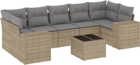 vidaXL 8 részes bézs polyrattan kerti ülőgarnitúra párnával