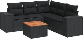 vidaXL 6 részes fekete polyrattan kerti ülőgarnitúra párnákkal