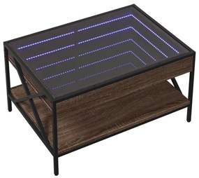 Barna tölgy végtelen hatású LED-es dohányzóasztal 70x50x38 cm