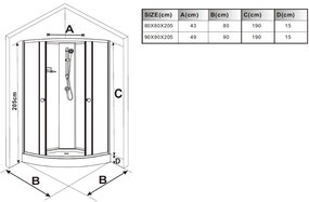 Stuxi Genova 90x90 cm íves két tolóajtós fehér hátfalas zuhanykabin 5 mm üveggel zuhanytálcával és csapteleppel
