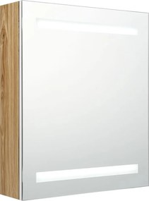 vidaXL fehér-tölgyszínű LED-es tükrös fürdőszobaszekrény 50x14x60 cm