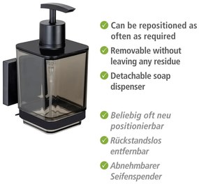 Fekete öntapadós műanyag szappanadagoló 340 ml Quadro – Wenko