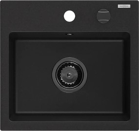 Mexen Milo gránit mosogató egykamrás 435 x 410 mm, fekete, fekete szifon - 6505441000-77-B