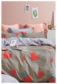 Egyszemélyes hosszabbított háromrészes renforcé pamut ágyneműhuzat lepedővel 160x220 cm Strawberry – Mila Home