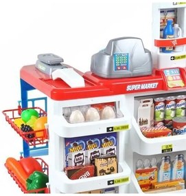 PROCART Szupermarket készlet, 24 kiegészítő, fények, hangeffektusok, bevásárlókosár, pénztárgép, 82x50x44 cm