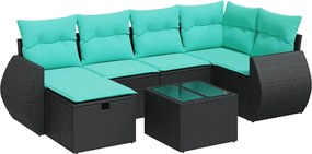 vidaXL 7 részes fekete polyrattan kerti ülőgarnitúra párnával