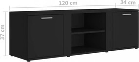 fekete szerelt fa TV-szekrény 120 x 34 x 37 cm