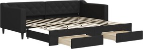 vidaXL fekete kihúzható szövet heverő fiókokkal 90 x 200 cm