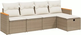 vidaXL 5 részes bézs polyrattan kerti ülőgarnitúra párnákkal