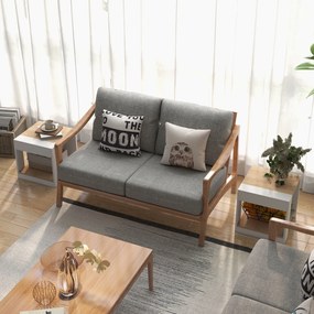 HOMCOM 2 db Rusztikus Stílusú Fa Tálca Éjjeliszekrény a Nappalihoz és Hálószobához 40 x 40 x 45 cm Fehér és Természetes | Aosom