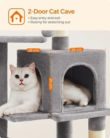 Macska kaparófa, 112 cm-es macska torony kilátóval, világosszürke