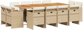 vidaXL 13 részes bézs polyrattan kerti étkezőgarnitúra párnákkal