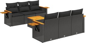 vidaXL 7 részes fekete polyrattan kerti ülőgarnitúra párnával