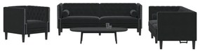 3 részes fekete bársony Chesterfield kanapészett párnákkal