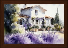 Poszter Keret Fa Tájkép Provence Ház Villa Kert Levendula 60x40