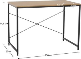 Íróasztal tölgy/fekete, 100x60 cm, MELLORA