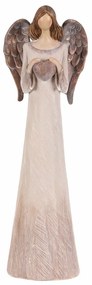Polyresin angyal szívvel, 26 cm, bézs színű