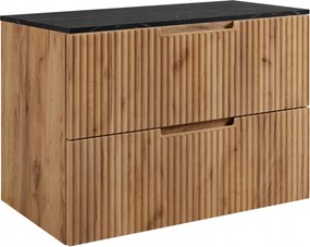 Fürdőszoba szekrény Mosdó Alá 80 tölgy fekete Horganyzott Frontok Asztallap Márvány