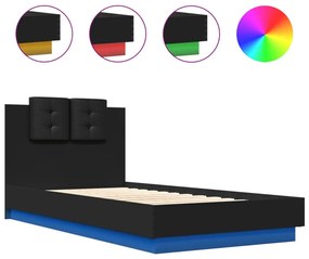 fekete ágykeret fejtámlával és LED-világítással 75 x 190 cm