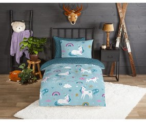 Kék egyszemélyes-hosszabbított flanel gyerek ágyneműhuzat 140x220 cm Snowycorn – Good Morning